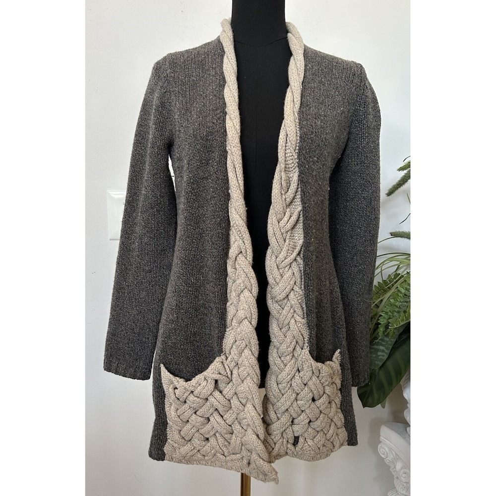 Anthropolgie Sparrow Knit Cardigan Sweater‎ Lambswool Braided Detail Gray Size M